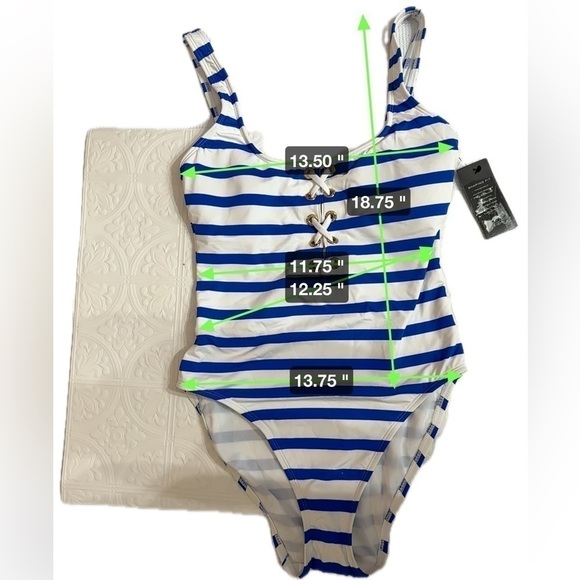 LAUREN Ralph Lauren Port Stripe Lace Side Tank One-Piece Coastalcore Beachy 6 - Picture 3 of 14